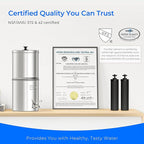 Waterdrop Gravity Water Filter, 2.25G Stainless-Steel System with Silver Ions Enhanced Filtration with 2 Black Carbon Filters, NSF/ANSI 42&372 Standard, Reduces Chlorine for Emergencies