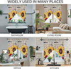 Red Yellow Sunflowers Swag Valances for Windows, Retro Rustic Barn Doors Butterfly Brown Rod Pocket Kitchen Curtains Valance, Small Window Curtains Swag for Cafe Living Room, 2 Panels, 28x36 inch