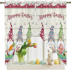 Swag Curtain,Happy Easter Gnomes with Eggs on Grass Kitchen Valances Rod Pocket Curtains Tier Pair Swag Topper,Spring Floral on Wood Barn 2 Panels Window Treatment for Bathroom Living Room Bedroom