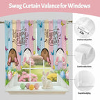 Swag Curtain Valances for Kitchen Windows,Happy Easter Rabbit Butt Egg on Daisy Leaf Short Rod Pocket Window Valance,Bufferfly on Wood Barn Swag Topper for Bedroom Living Room,2 Panels 36x45in