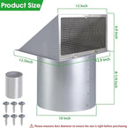 10 Inch Hooded Wall Vent with Screen and Damper,Outdoor Wall Exhaust Vent Cover Cap for Kitchen Range Hood HVAC Duct Dryer Ventilation&Outside Exterior Mount,Galvanized Steel,Gray