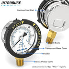 MEANLIN MEASURE 0~60Psi Stainless Steel Start and Clean Filter Pressure Gauge 1/4" NPT Waterproof for Pool Filter Pump Swimming Pool, Spa Lower Mount with Rotatable Plastic Frame and Hex Bushing