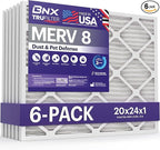 BNX TruFilter 20x24x1 Air Filter MERV 8 (6-Pack) - MADE IN USA – Dust & Pet Defense Electrostatic Pleated Air Conditioner HVAC AC Furnace Filters for Dust, Pet, Mold, Pollen MPR 600 – 700 & FPR 5