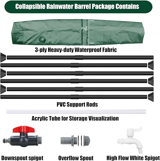 THUNDERBAY 100 Gallon Collapsible Rain Barrel, Portable Rain Barrels to Collect Rainwater from Gutter, Rainwater Collection System, Water Storage Tank Catcher Container with Filter Spigot
