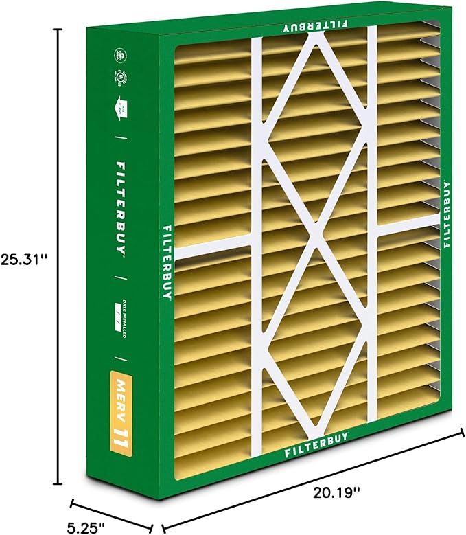 Filterbuy 20x25x5 Air Filter MERV 11 Superior Pet & Allergy Defense (2-Pack), Pleated HVAC AC Furnace Filters for Amana, Coleman, Goodman, Maytag, York, and More (Actual Size: 20.19 x 25.31 x 5.25)