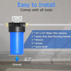 WHB10 Whole House Water Filter Housing, Fit 10"x4.5" Sediment etc Filters for Well and City Water, Big Filter Blue Pre-Filtration System for Home, 1" NPT Port, Pressure Release