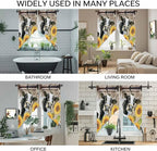 Retro Farmhouse Flower Swag Valances for Windows, Yellow Sunflowers Cow Barn Doors Brown Rod Pocket Kitchen Curtains Valance, Kitchen Window Curtains Swag for Cafe Living Room, 2 Panels, 36x63 inch