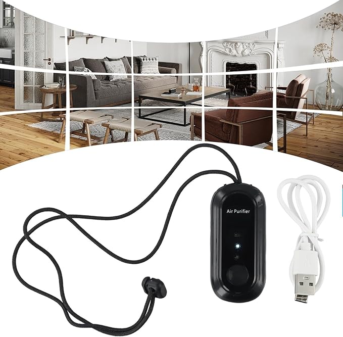 Negative Ion Air Purifier Portable Hanging Neck 7000MAh Personal Rechargeable For Home Travel(Black)