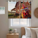 Farm Rooster Kitchen Curtains 45 Inch Length, Short Cafe Window Curtains Tab Top, Farmhouse Barn Funny Animals Butterfly Light Filtering Window Treatments Tier Drapes 27.5"x45" 2 Panel