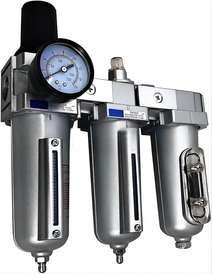 1/2" NPT Heavy Duty Compressed Air Filter Regulator Coalescing Dsiccant Dryer System - 225 PSI Max Input - Adjusts 7 TO 215 PSI - With Wall Mounting Bracket And Manual Drain
