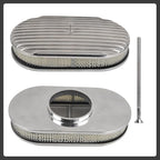 15" Air Cleaner Kit Polished Aluminum Oval Full Finned Retro Compatible with Classic Chevy Ford