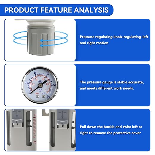3/8"-Air-Dryer-for-Compressor - Double Air Filters Drying-System, Semi-Auto Drain Pressure Regulator Combo