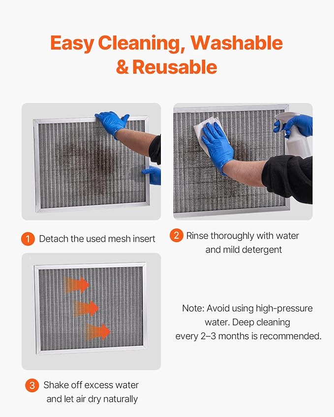 VEVOR 20x25x4 inch Electrostatic Air Filter, AC/HVAC Furnace Filter Washable & Reusable Aluminum, MERV 8 Long Lifetime, Home or Office (Actual Size: 19.37 x 24.37 x 3.58 in)