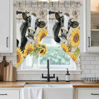 Yellow Sunflowers Swag Valances for Windows, Farmhouse Cow Barn Doors Floral Butterfly Rod Pocket Kitchen Curtains Valance, Kitchen Window Curtains Swag for Cafe Living Room, 2 Panels, 36x45 inch