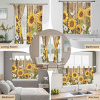 Farmhouse Sunflowers Bedroom Curtains 63 Inch Length, Window Curtains Tab Top, Rustic Floral Buttterfly Wood Board Brown Light Filtering Window Treatments Drapes 42"x63" 2 Panel