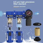 1/2" NPT Air Dryer System,Air Compressor Filter Dryer,5 and 5 Micron Filter Cartridge,Semi-Auto Drain, Metal Bracket-Blue