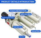 3/4" NPT Industrial Grade 3 Stage Air Drying System, Air Compressor Water Separator System Filter Oil Water Separator Dryer for Plasma Cutter and Paint Spray,Auto Drain