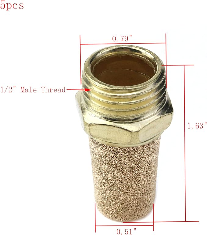 5PCS Exhaust Silencer 1/2" Exhaust Muffler Air Line Fitting for Cylinders Pneumatic Tools