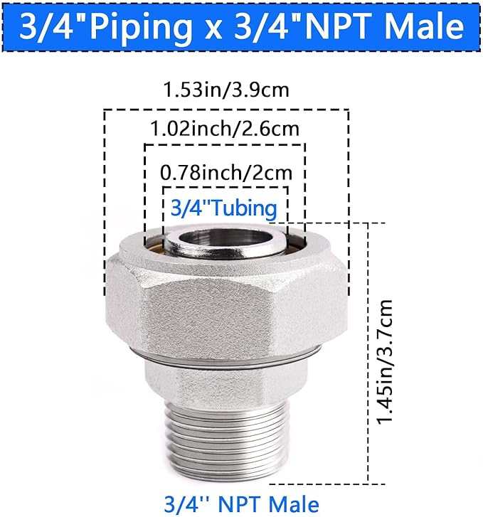 Straight Air Piping Fittings,3/4"Piping x 3/4"Male NPT Threads Adapter Fittings,Nickel Plated Brass For Garage Shop Compressed Air Line Piping System 2 Pack