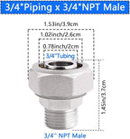 Straight Air Piping Fittings,3/4"Piping x 3/4"Male NPT Threads Adapter Fittings,Nickel Plated Brass For Garage Shop Compressed Air Line Piping System 2 Pack