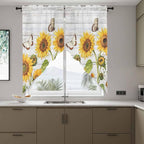 Yellow Sunflowers Swag Valances for Windows, Vintage Country Flowers Butterfly Wood Board Rod Pocket Kitchen Curtains Valance, Small Window Curtains Swag for Cafe Living Room, 2 Panels, 28x36 inch