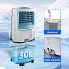 Commercial Evaporative Air Cooler Fan with Large Water Tank, 3-Speed Settings, 120°Oscillation for Efficient Cooling in Large Rooms, Factories, and Outdoor Areas