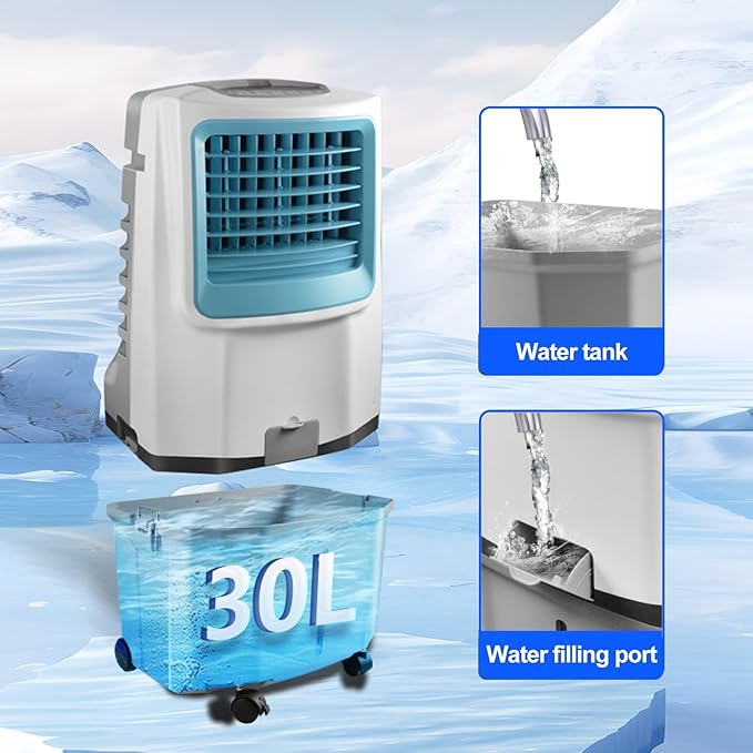 Commercial Evaporative Air Cooler Fan with Large Water Tank, 3-Speed Settings, 120°Oscillation for Efficient Cooling in Large Rooms, Factories, and Outdoor Areas