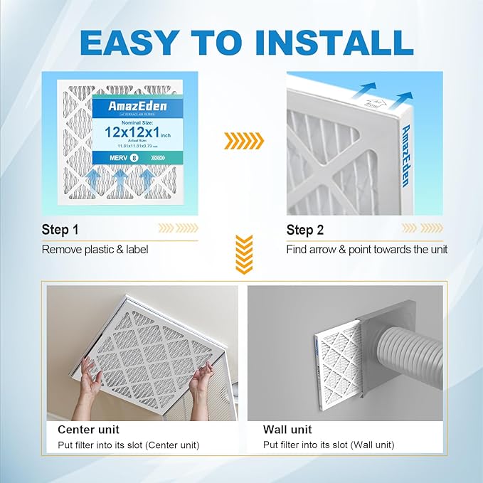 12x12x1 Air Filter 6-Pack (MERV 8) MPR 600 & FPR 5 AC Furnace Filters Pleated Dust Defense Replacement (Actual Size: 11.81"x11.81"x 0.79")