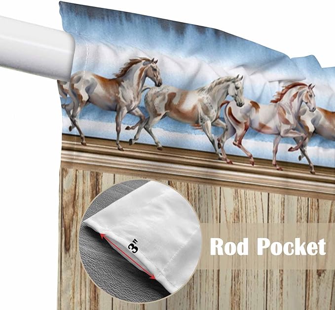 Western Horse Swag Valances for Windows, Farmhouse Wooden Grain Vintage Cowboy Barn Door Rod Pocket Kitchen Curtains Valance, Small Window Curtains Swag for Cafe Living Room, 2 Panels, 36x36 inch