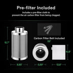VIVOSUN 6 Inch Air Carbon Filter Smelliness Control with Australia Virgin Charcoal for Inline Duct Fan, Grow Tent, Pre-Filter Included, Reversible Flange 6"x 16" (Pack of 2)