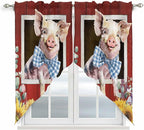 Pig Sunflowers Swag Valances for Windows, Eucalyptus Leaves Floral Bees Red Barn Rod Pocket Kitchen Curtains Valance, Small Window Curtains Swag for Cafe Bathroom Living Room, 2 Panels, 36x36 inch