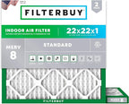 Filterbuy 22x22x1 Air Filter MERV 8 Essential Dust & Allergy Defense (2-Pack), Electrostatic Pleated HVAC AC Furnace Filters Replacement, Made in USA (Actual Size: 21.50 x 21.50 x 0.75)