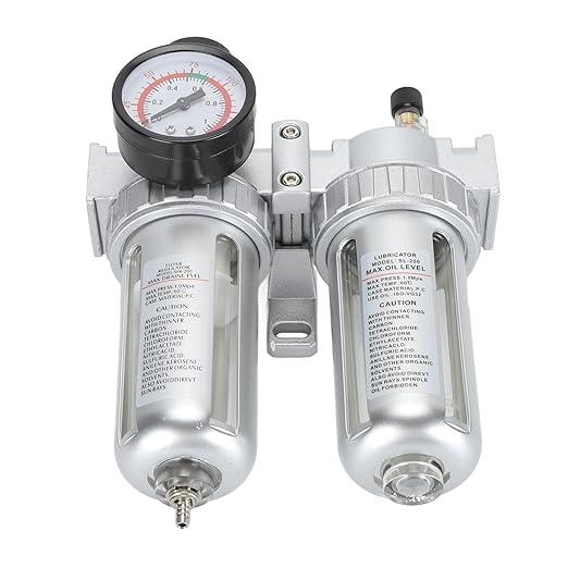 1/4 Inch Aluminum Alloy Air Filter Pressure Regulator, Compressed Air Line Filter, Oil Water Separator with Dial for Easy Pressure Adjustment, Efficient Filtration System for Pneum