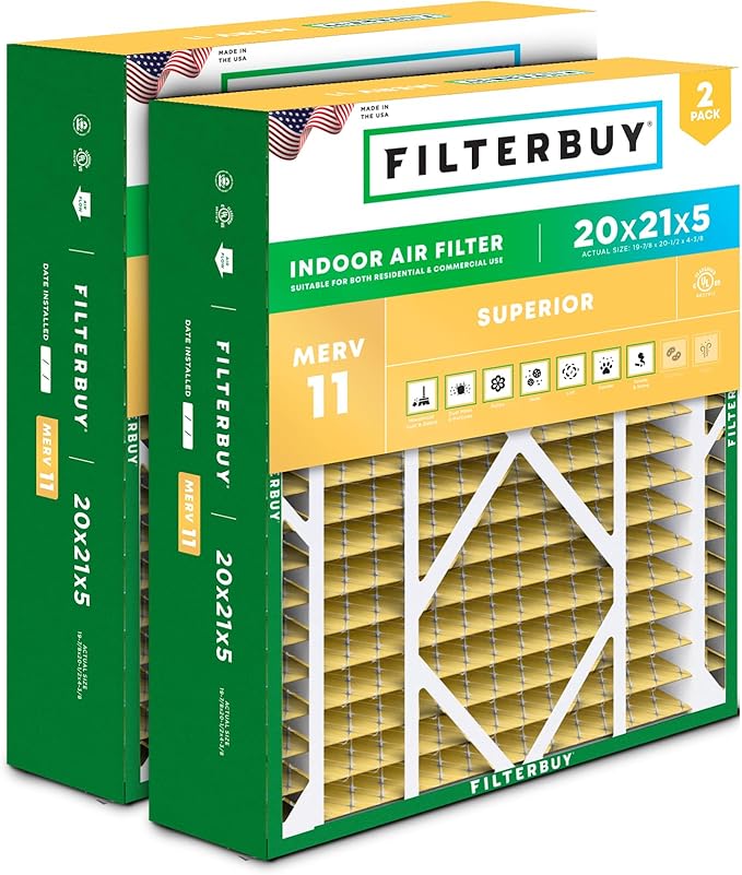 Filterbuy 20x21x5 Air Filter MERV 11 Superior Pet & Allergy Defense (3-Pack), Electrostatic Pleated HVAC AC Furnace Filters Replacement for Lennox and Electro-Air (Actual Size: 19.88 x 20.50 x 4.38)