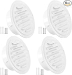 HG Power 4 Inch Soffit Vents, Stainless Steel Round Air Vent with Screen Mesh, Louver Exhaust Vent Cover for Wall Garage, Kitchen, Attic & House Ventilation, 4- Pack, White