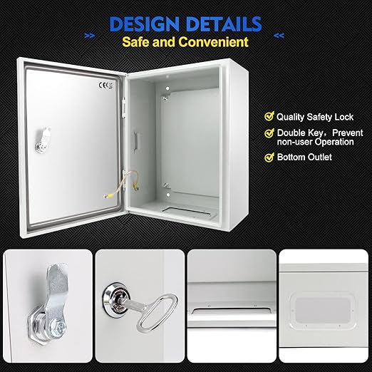 Outdoor Electrical Box, Steel Junction Box 20 x 16 x 8'', NEMA 4X Electrical Enclosure Box IP66 Waterproof & Dustproof, Universal Electrical Project Box with Lock & Mounting Plate
