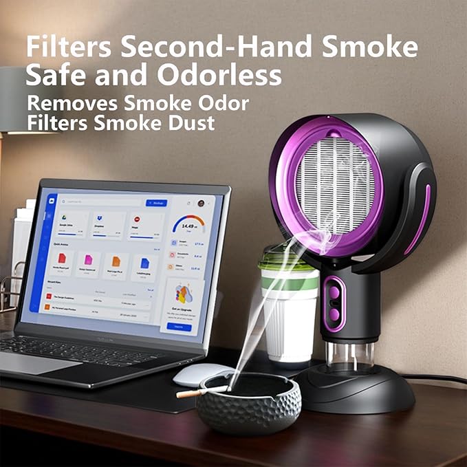 Smoke Buddy – Smoke Purifier for Smoking Indoors, Portable Rechargeable Smoke Fan for Smoking Indoors with Removable Washable Filter – Eliminates Smoke & Odors for BBQ & Hot Pot (gold,Plug-in)