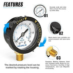MEANLIN MEASURE 0~60Psi Plastic Frame 1/4" NPT Start and Clean Filter Pressure Gauge, Suitable for Swimming Pool, Spa, Aquarium (0-60Psi/0-4BAR/KIT, Lower Mount)