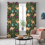 2 Panel Kitchen Cafe Curtains, Retro Desert Camel Sunlight Filtering Nature Air Through, Window Decor Tier Curtains for Living Room 104W x 96L inch Tropical Animal Aloe Vera Leaves Dark Green