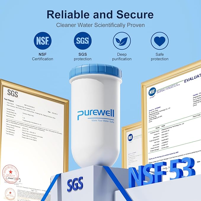 Purewell 7-Stage 7-In Water Filter Replacement for Zero Pitcher, Purewell SF series system, 400Gal Long-Lasting(4 Pack, SF Series)
