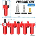 1/4" NPT Industrial Grade 5 Stage Aluminum Air Drying System,Double Coalescing Filter,Particulate Filter,Double Desiccant Dryer and Air Regulator,Manual Drain For Plasma Cutter and Paint Spray