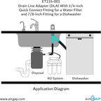 Drain Line Adapter (DLA) With 1/4-inch Quick Connect Fitting for a Water Filter and 7/8-inch Fitting for a Dishwasher (ET116-001, D-25QC, DLA-D)