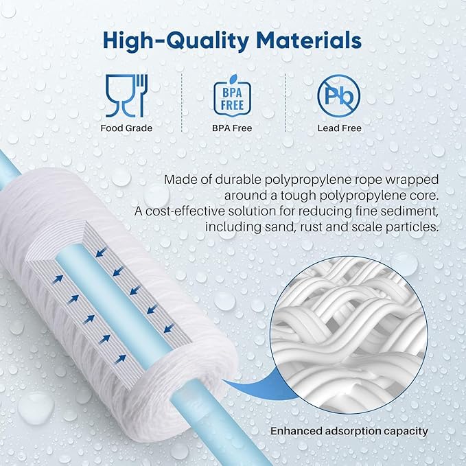 PUREPLUS 25 Micron 10 x 4.5 Whole House String Wound Sediment Filter for Well Water, Replacement Cartridge for 84637, WPX5BB97P, PC10, CW5-BBS, 355215-45, WP10BB97P, WP5BB97P, 4Pack