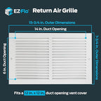 EZ-FLO 14 x 6 Inch (Duct Opening) Return Air Vent Cover for Wall or Ceiling, Solid Steel Return Air Grille, HVAC Vent Cover, White, 61628