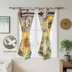 Farmhouse Sunflowers Bathroom Curtains 63 Inch Length, Window Curtains Tab Top, Rustic Barn Doors Flowers Butterfly Wooden Light Filtering Window Treatments Drapes 52"x63" 2 Panel