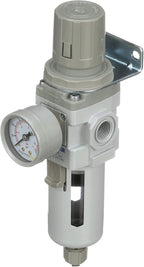 PneumaticPlus SAW300-N03BG Compressed Air Filter Regulator Piggyback Combo 3/8" NPT - Poly Bowl, Manual Drain, Bracket, Gauge