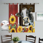 Cows Sunflowers Bathroom Curtains 63 Inch Length, Window Curtains Tab Top, Rustic Farms Barns Flowers Bees Animals Light Filtering Window Treatments Drapes 52"x63" 2 Panel
