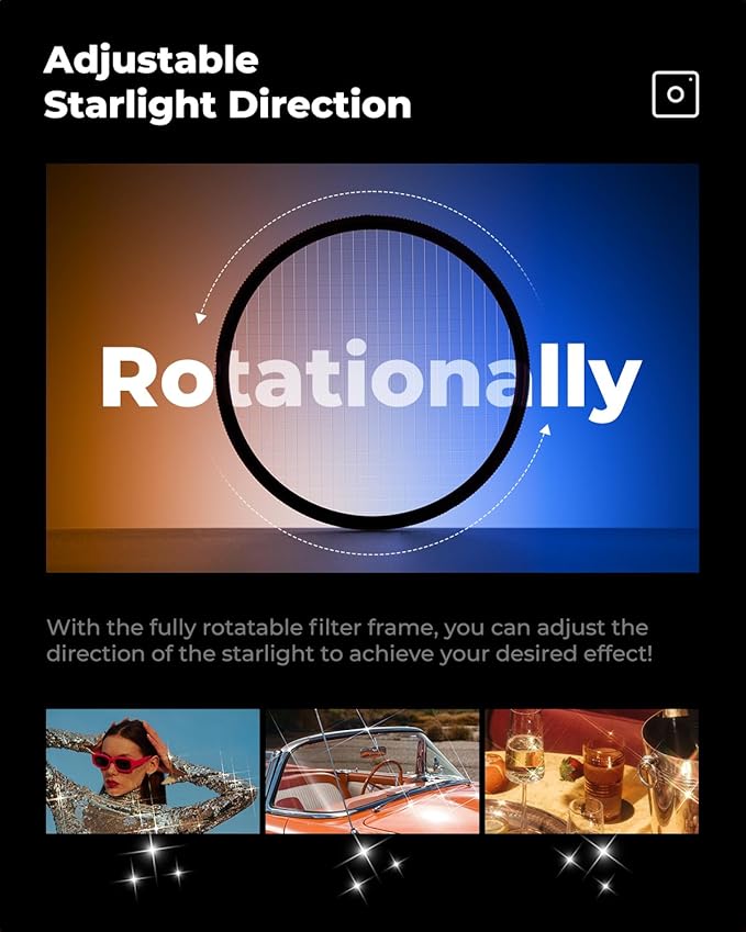 K&F CONCEPT 77mm Star Filters Kit (3 PCS) 4 Points 6 Points 8 Points Cross Screen Starburst Filters Set -18 Layer Coating Ultra Slim Optical Glass Camera Lens Filter with 3 Cleaning Cloth