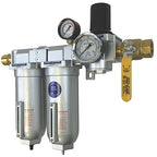 3/4" NPT Industrial (3-Stage) Moisture Removing Particulate Filter Water Separator and Oil, Moisture Vapor Removing Coalescing Filter and Air Pressure Regulator