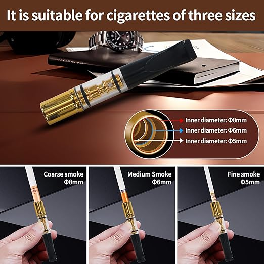 Cigarette Filters Gold Plating 10pcs Cigarette Holder Reusable Clean Tar Tobacco Filter with Multi-Filtering for Standard Size Cigarettes Ø8mm,Slim Cigarettes Ø6mm and Ø5mm